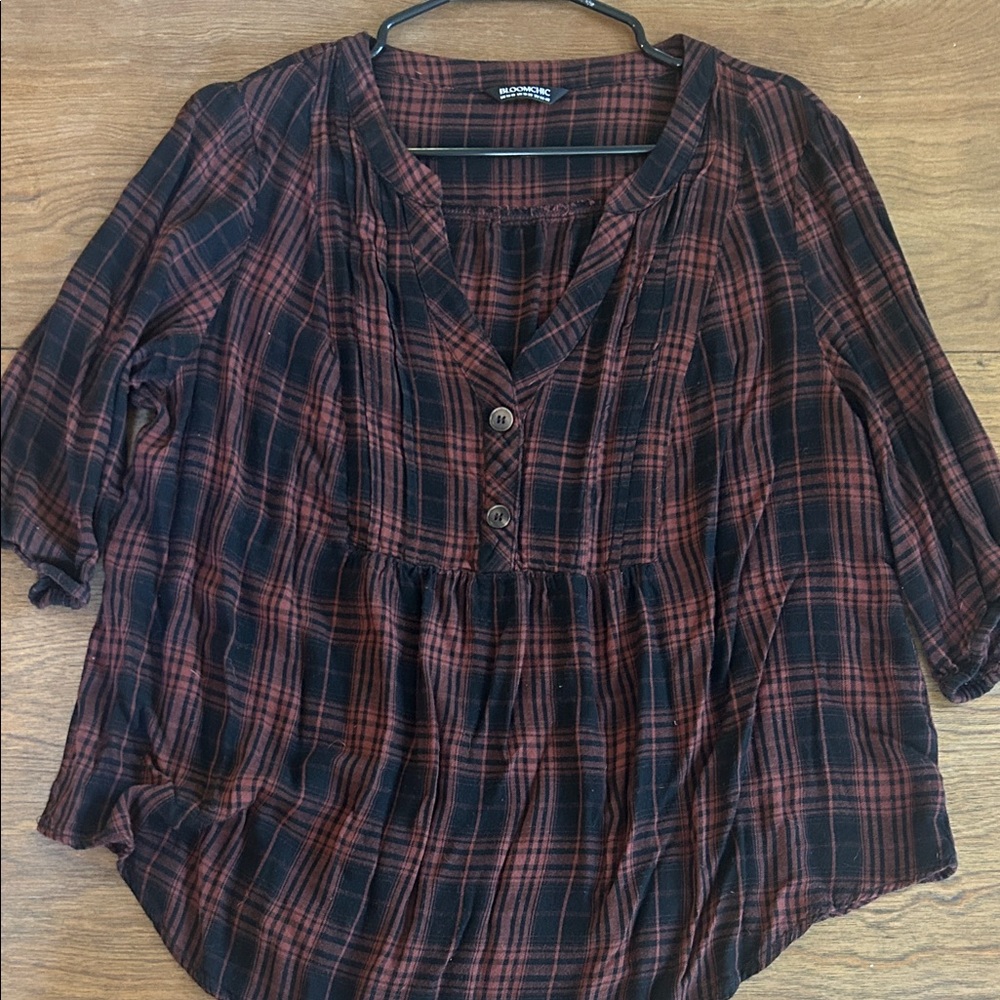 BloomChic Black and Red Checkered Blouse